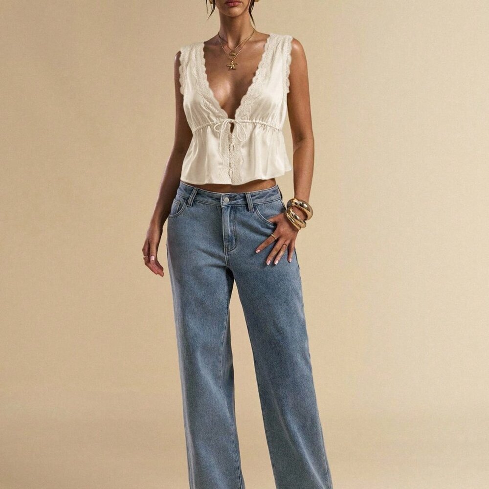 Apricot Sexy Satin Lace Patchwork Women's Camisole Top - Picture 5 of 6